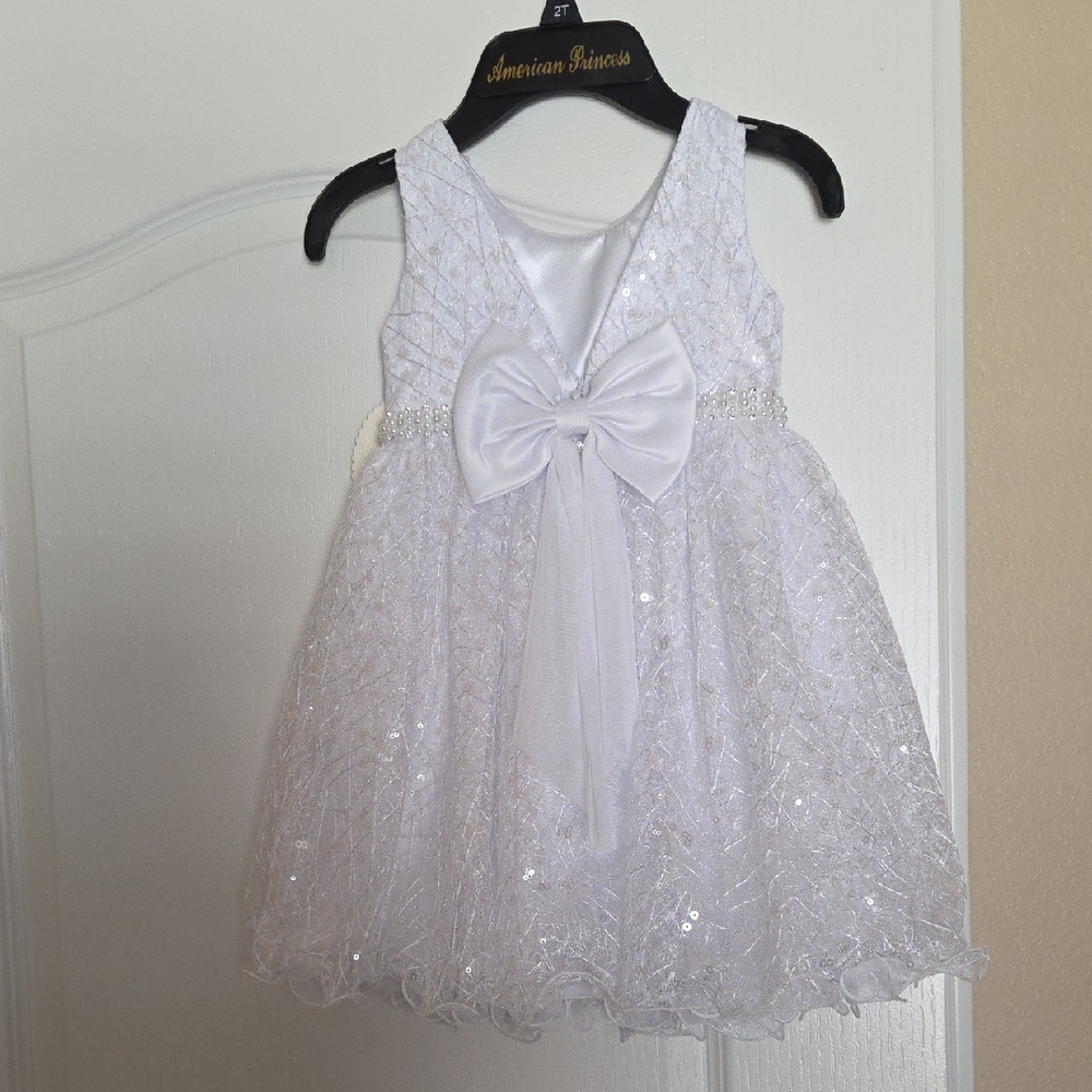 American Princess White Sequin Dress with Bow